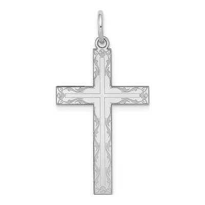 14K White Gold Laser-Designed Cross Pendant