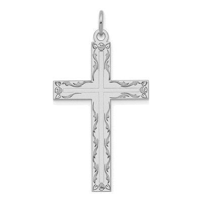 14K White Gold Laser Design Cross Pendant