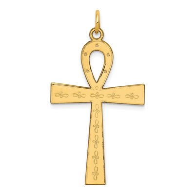 14K Yellow Gold Laser-Designed Ankh Cross Pendant