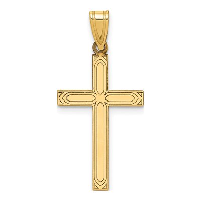 14K Yellow Gold Laser-Etched Cross Pendant