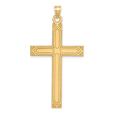 14K Yellow Gold Laser Etched Cross Pendant