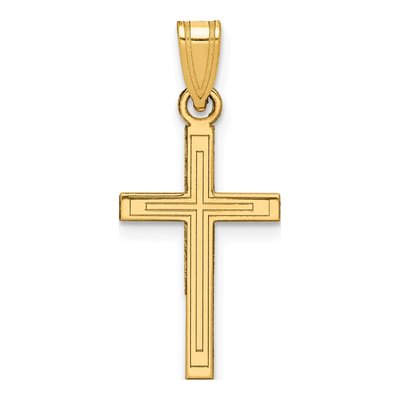 14K Yellow Gold Laser Etched Cross Pendant