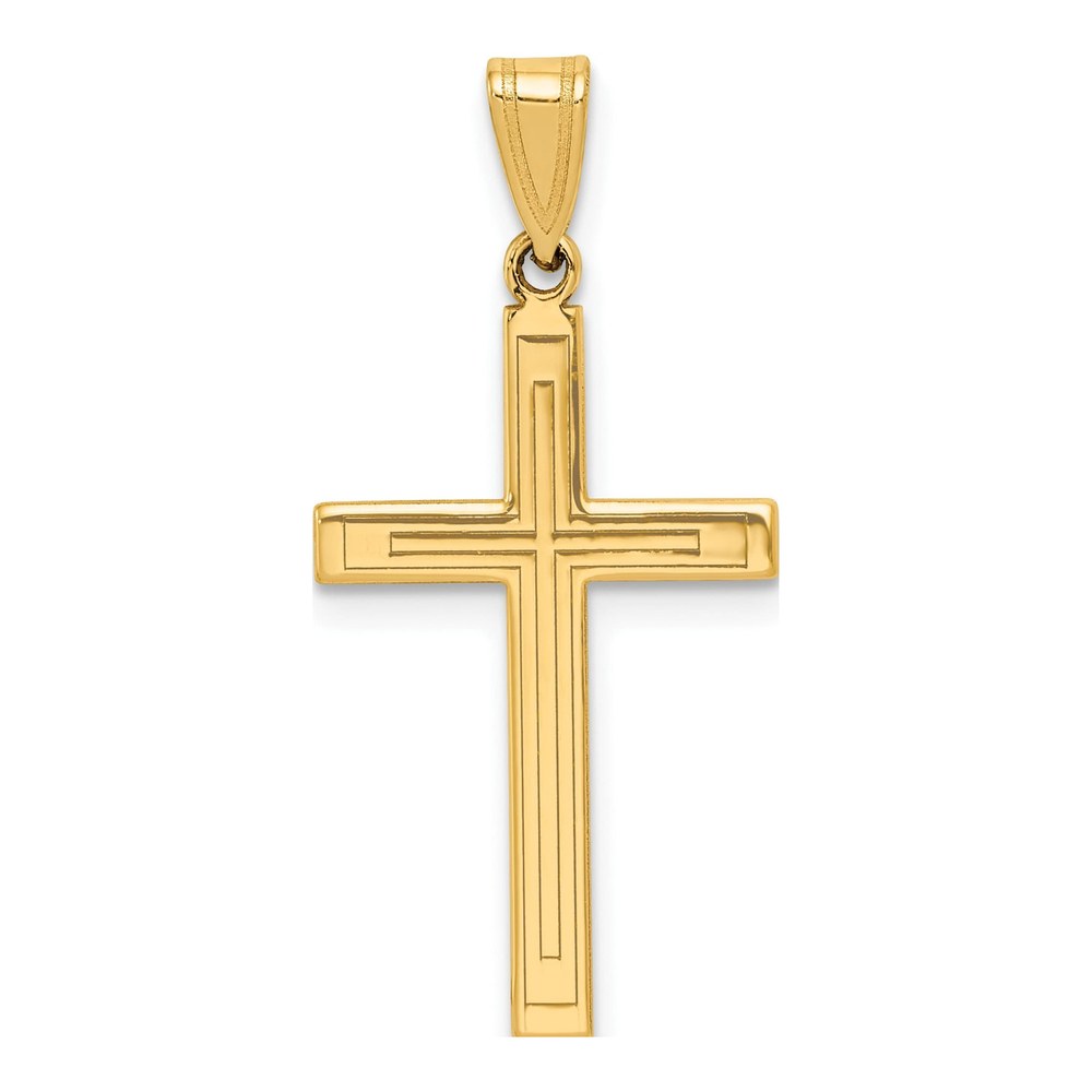 14K Yellow Gold Laser Etched Cross Pendant