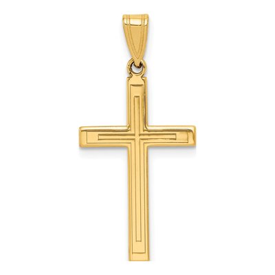14K Yellow Gold Laser Etched Cross Pendant