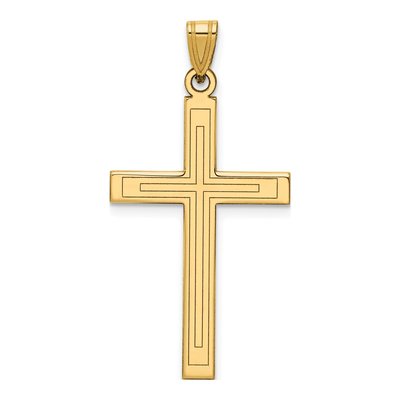 14K Yellow Gold Laser Etched Cross Pendant