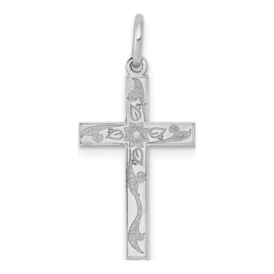 14K White Gold Floral Cross Pendant