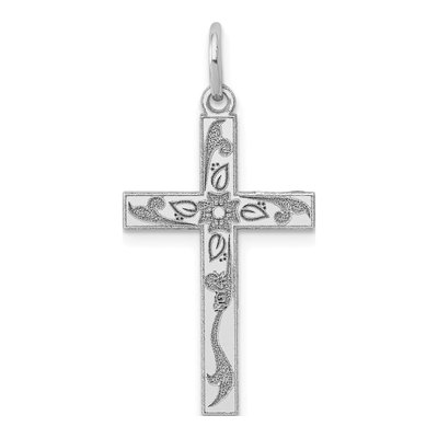 14K White Gold Floral Cross Pendant