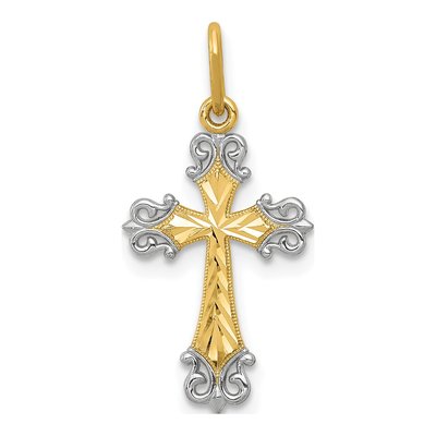 14K Yellow Gold Diamond-Cut Cross Charm