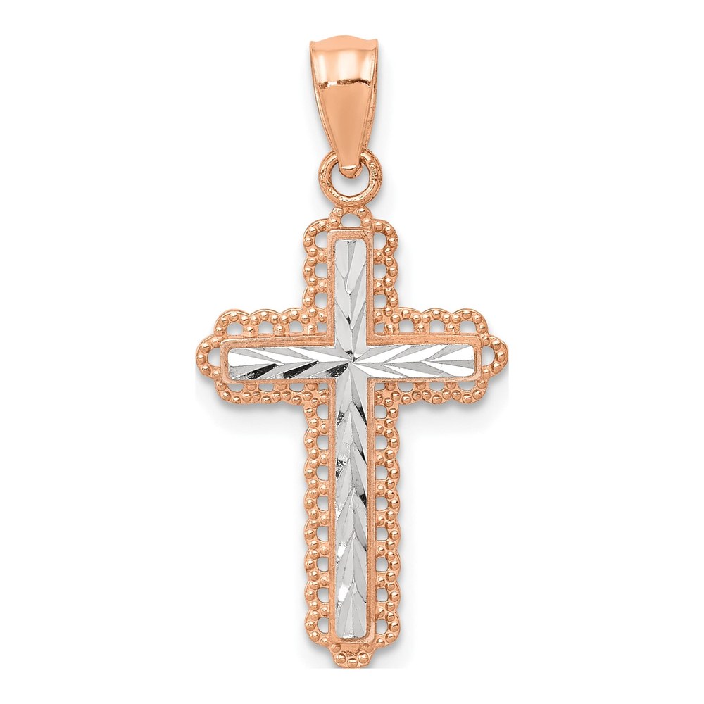 14K Rose Gold Diamond-Cut Cross Pendant