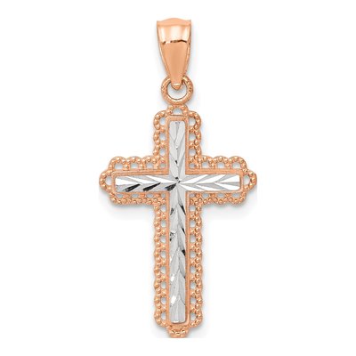 14K Rose Gold Diamond-Cut Cross Pendant