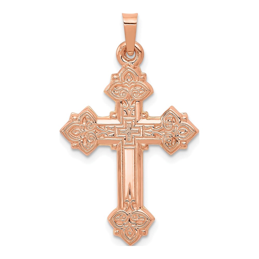 14K Rose Gold Fleur de Lis Cross Pendant
