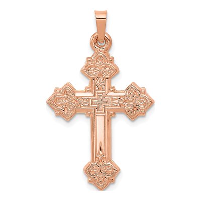 14K Rose Gold Fleur de Lis Cross Pendant