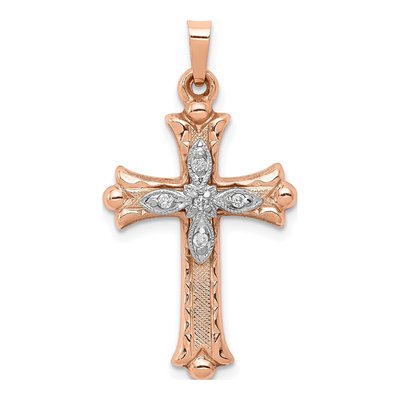 14K Two-Tone Gold 1/20 ct tw Diamond Cross Pendant