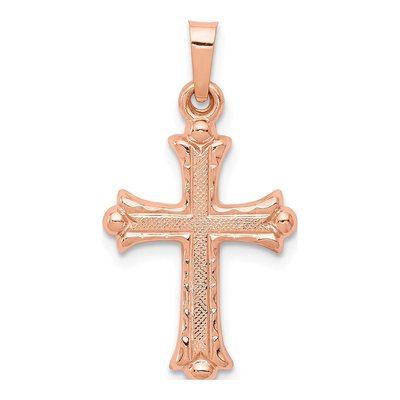 14K Rose Gold Heart Hollow Cross Pendant