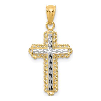 14K Yellow Gold Diamond-Cut Cross Pendant