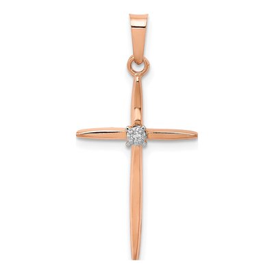 14K Rose Gold Diamond Cross Pendant