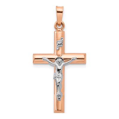 14K Two-Tone Gold Hollow Crucifix Pendant