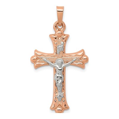14K Two-Tone Gold Hollow Crucifix Pendant