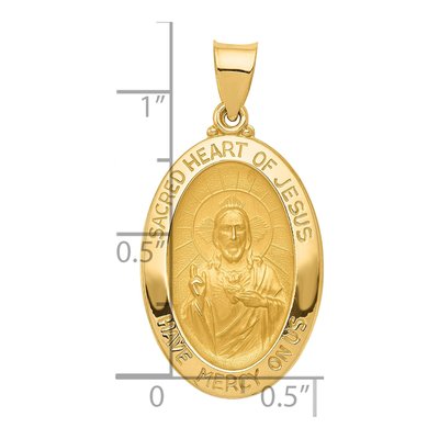14K Yellow Gold Sacred Heart of Jesus Medal Hollow Pendant – view 4