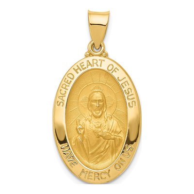 14K Yellow Gold Sacred Heart of Jesus Medal Hollow Pendant