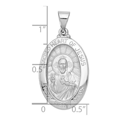 14K White Gold Sacred Heart Jesus Oval Pendant – view 4