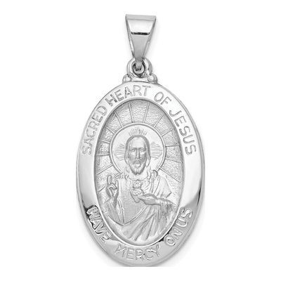 14K White Gold Sacred Heart Jesus Oval Pendant