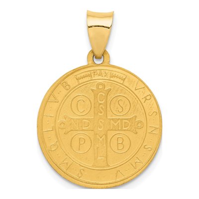 14K Yellow Gold St Benedict Hollow Medal Pendant – view 4
