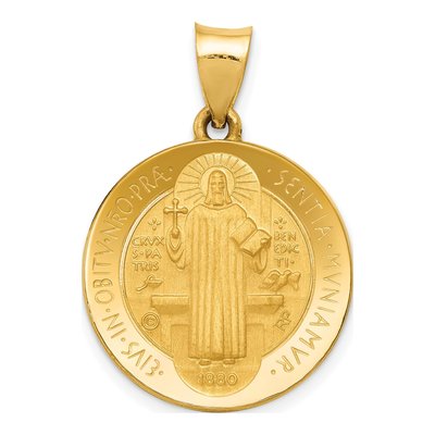 14K Yellow Gold St Benedict Hollow Medal Pendant
