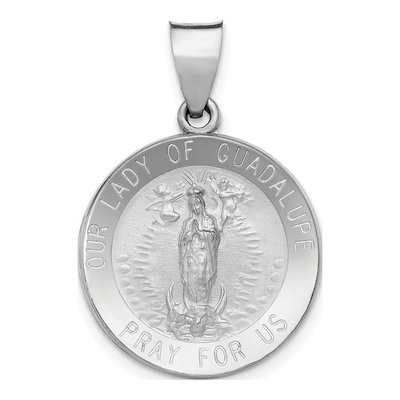 14K White Gold Our of Guadalupe Medal Pendant