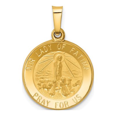 14K Yellow Gold Our of Fatima Medal Pendant