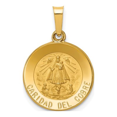 14K Yellow Gold Caridad Del Cobre Medal Hollow Pendant