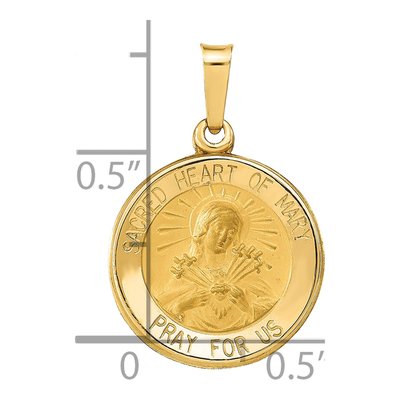 14K Yellow Gold Sacred Heart of Mary Medal Hollow Pendant – view 5