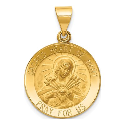 14K Yellow Gold Sacred Heart of Mary Medal Pendant