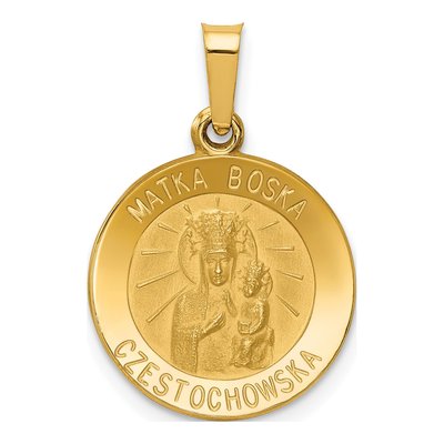 14K Yellow Gold CZ Matka Boska Czestochowska Medal Pendant