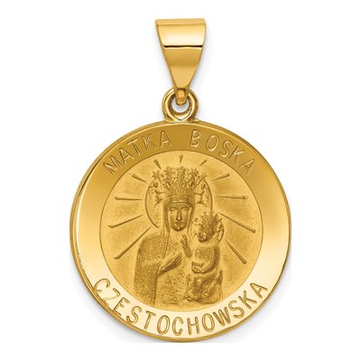14K Yellow Gold CZ Our of Czestochowska Medal Pendant