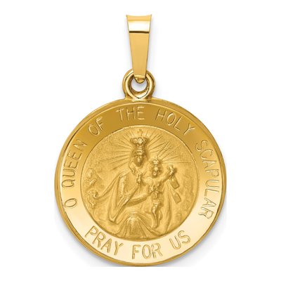 14K Yellow Gold Queen of Holy Scapular Medal Pendant