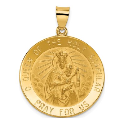 14K Yellow Gold Queen of Holy Scapular Medal Pendant