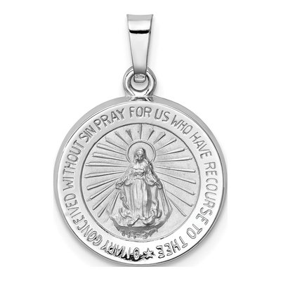 14K White Gold Miraculous Medal Pendant