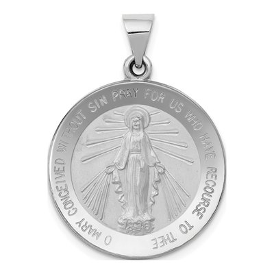 14K White Gold Miraculous Medal Pendant