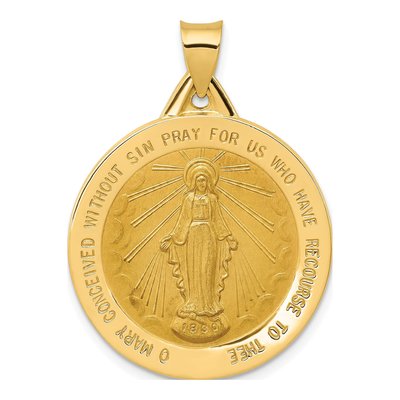 14K Yellow Gold Miraculous Medal Round Pendant