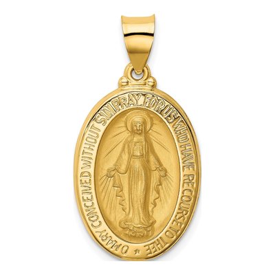 14K Yellow Gold Miraculous Medal Hollow Pendant