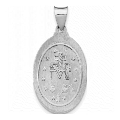 14K White Gold Miraculous Medal Oval Pendant – view 5