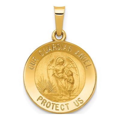 14K Yellow Gold Our Guardian Angel Medal Hollow Pendant