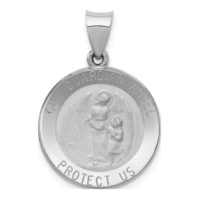 14K White Gold Guardian Angel Medal Charm