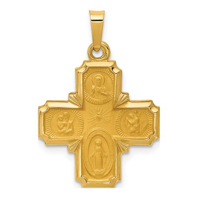 14K Yellow Gold Hollow Four-Way Medal Pendant