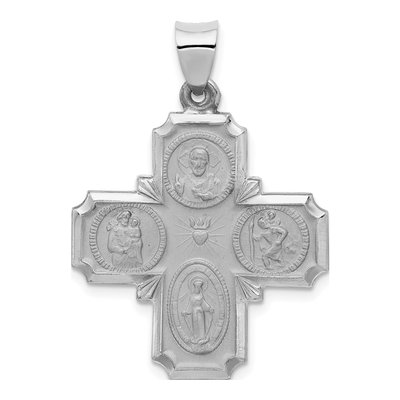 14K White Gold Four-Way Religious Medal Pendant