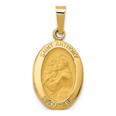 14K Yellow Gold St Anthony Medal Hollow Pendant