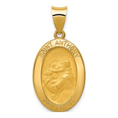 14K Yellow Gold St Anthony Medal Hollow Pendant