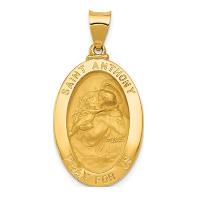 14K Yellow Gold St Anthony Medal Oval Pendant
