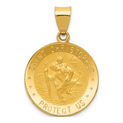14K Yellow Gold St Christopher Medal Pendant